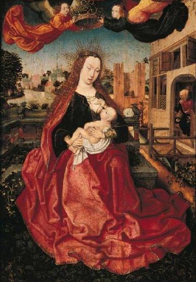 Master of Frankfurt Madonna and Child crowned by two angels. oil painting picture